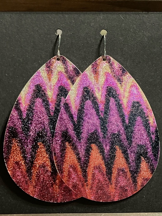 Jewelry - Purple and Orange Chevron Teardrop Earrings